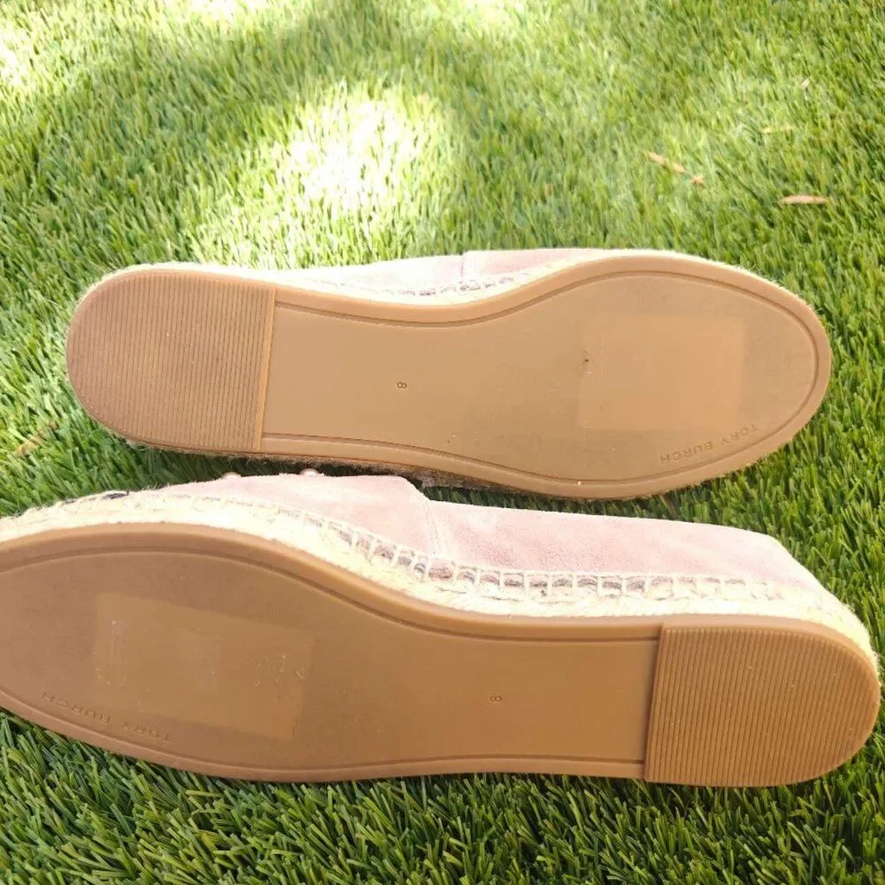 NEW TORY BURCH Pearl Logo Suede Espadrille In Pink
